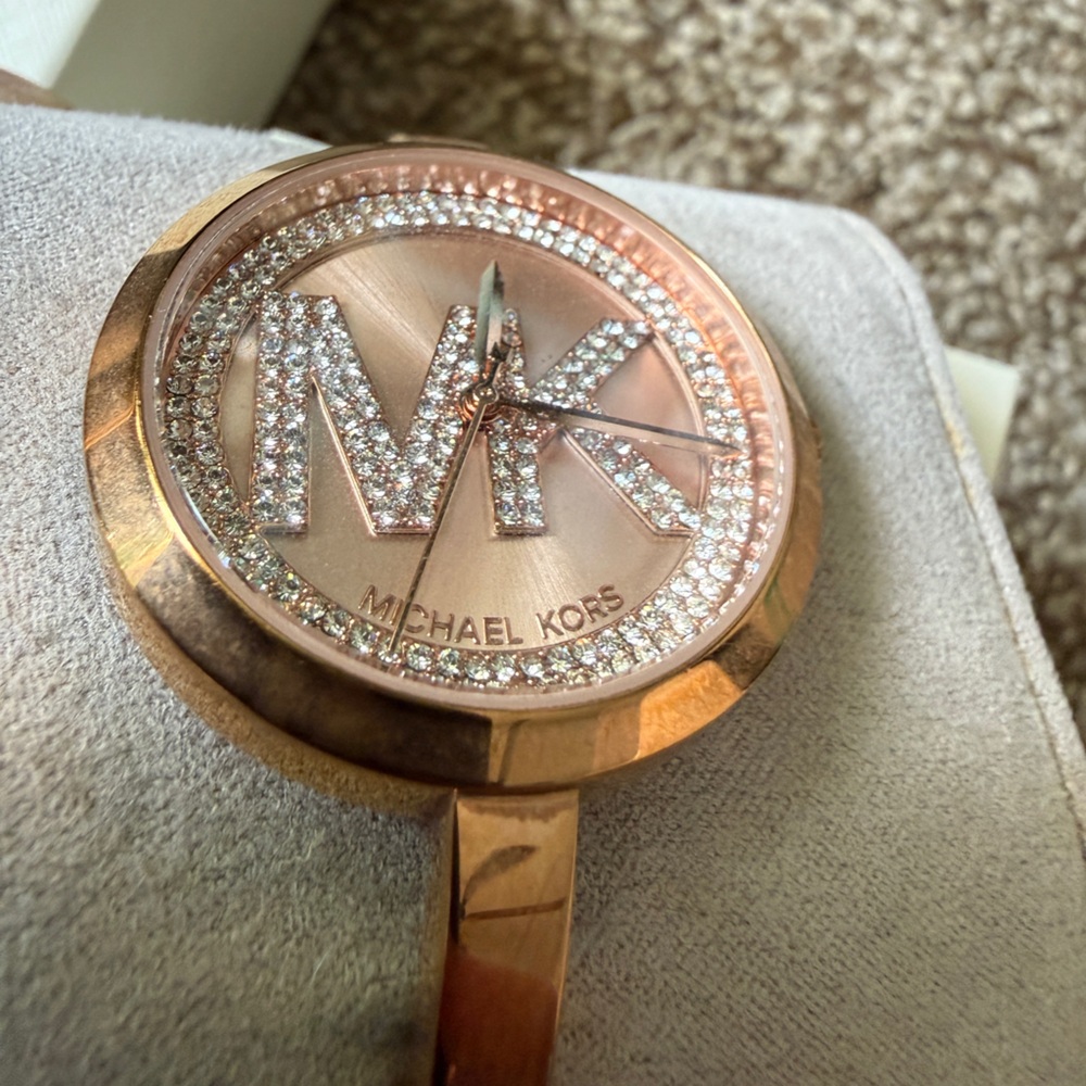 Michael Kors Rose Gold Crystal MK Bangle Watch - Picture 2 of 7